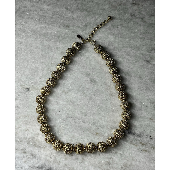 Vintage Monet Gold Tone Filigree Ball Beaded Bead Necklace 15-17” - Picture 1 of 5